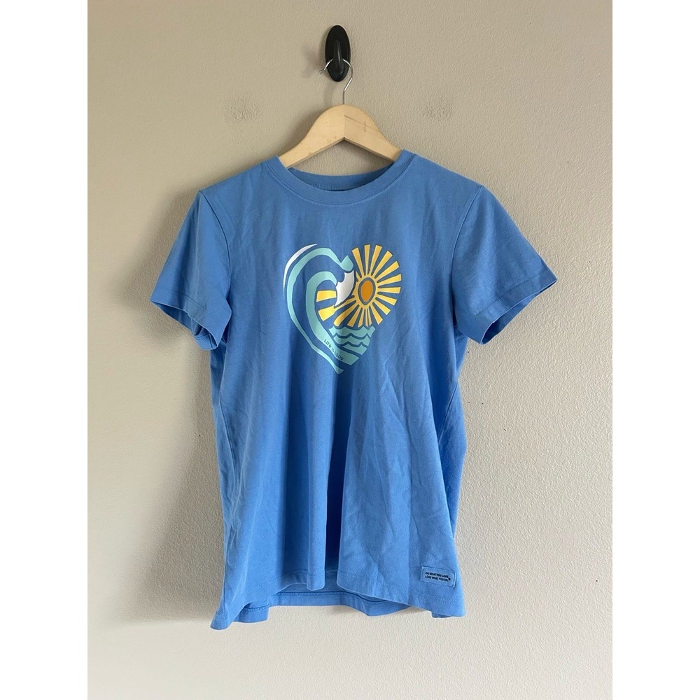 NEW Life Is Good Blue Wave Heart Short Sleeve Crusher Tee T-Shirt Cotton Sz M - Picture 2 of 6